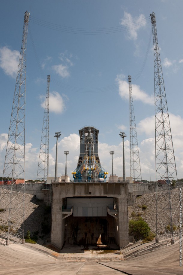 Construction of the new Soyuz launch facility at the Guiana Space Centre (Centre Spatial Guyanais – CSG), Europe’s Spaceport in French Guiana. Credits: ESA/CNES/ARIANESPACE - Optique Video CSG - JM Guillon, 2010 Construction of the new Soyuz launch facility at the Guiana Space Centre (Centre Spatial Guyanais – CSG), Europe’s Spaceport in French Guiana. Credits: ESA/CNES/ARIANESPACE - Optique Video CSG - JM Guillon, 2010