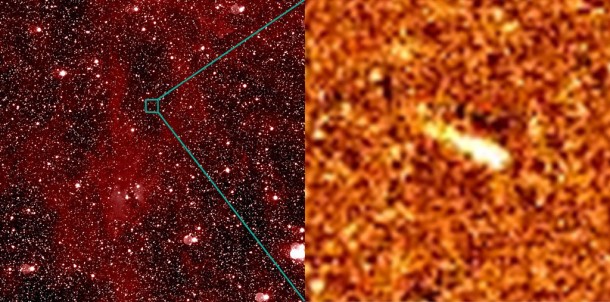 A view of the asteroid P/2010 A2, imaged by the OSIRIS Narrow Angle Camera on the ESA spacecraft Rosetta. The asteroid underwent a high-speed collision with a small rock, producing a trail of dust. On the left is the full field of view of the camera, covering 2.2 degrees on a side, which shows the crowded star field and nebula (in the constellation Taurus, the Bull) that the asteroid passed in front of in March 2010. Credit: ESA 2010 MPS for OSIRIS-Team MPS/UPD/LAM/IAA/RSSD/INTA/UPM/DASP/IDA A view of the asteroid P/2010 A2, imaged by the OSIRIS Narrow Angle Camera on the ESA spacecraft Rosetta. The asteroid underwent a high-speed collision with a small rock, producing a trail of dust. On the left is the full field of view of the camera, covering 2.2 degrees on a side, which shows the crowded star field and nebula (in the constellation Taurus, the Bull) that the asteroid passed in front of in March 2010. Credit: ESA 2010 MPS for OSIRIS-Team MPS/UPD/LAM/IAA/RSSD/INTA/UPM/DASP/IDA