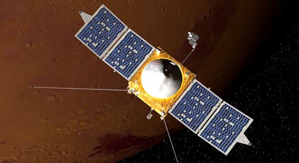 NASA's MAVEN Mars orbiter, depicted in this artist concept, will explore the mystery of atmospheric-loss on Mars. Image credit: NASA/GFSC NASA's MAVEN Mars orbiter, depicted in this artist concept, will explore the mystery of atmospheric-loss on Mars. Image credit: NASA/GFSC