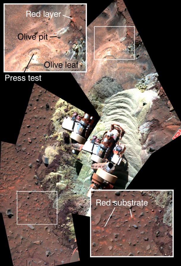 This mosaic of images shows the soil in front of NASA's Mars Exploration Rover Spirit after a series of short backward drives during attempts to extricate the rover from a sand trap in January and early February 2010. Image credit: NASA/JPL-Caltech/Cornell University This mosaic of images shows the soil in front of NASA's Mars Exploration Rover Spirit after a series of short backward drives during attempts to extricate the rover from a sand trap in January and early February 2010. Image credit: NASA/JPL-Caltech/Cornell University