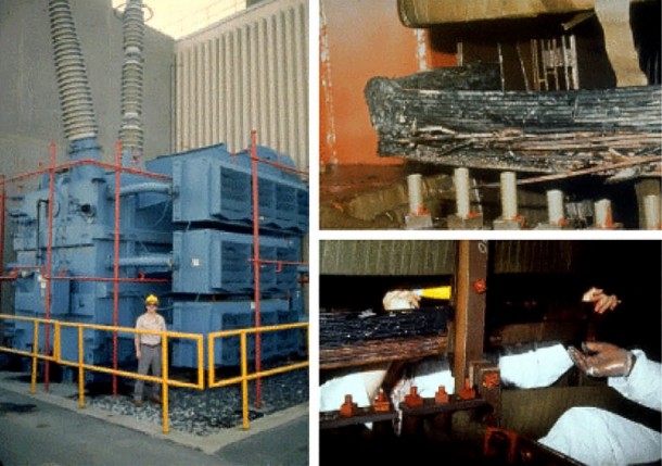 Permanent damage to the Salem New Jersey Nuclear Plant GSU Transformer caused by the March 13, 1989 geomagnetic storm. Photos courtesy of PSE&G. Permanent damage to the Salem New Jersey Nuclear Plant GSU Transformer caused by the March 13, 1989 geomagnetic storm. Photos courtesy of PSE&G.