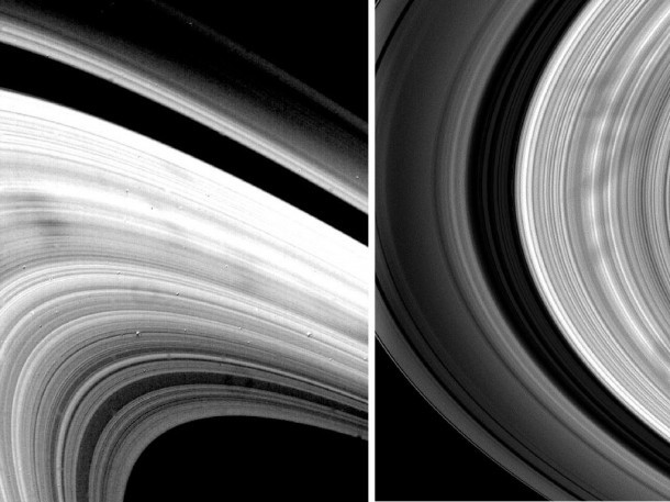Ghostly Spokes in the Rings. Credit: NASA/JPL and NASA/JPL/SSI