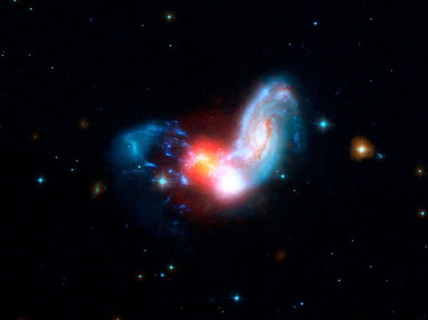 The merging galaxies, known collectively as II Zw 096. Credit: NASA/JPL-Caltech/STScI The merging galaxies, known collectively as II Zw 096. Credit: NASA/JPL-Caltech/STScI