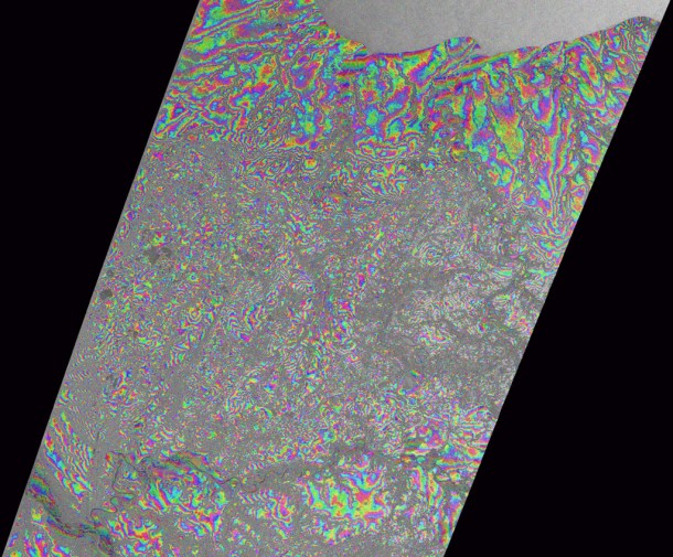 An interferometric image of the Nenets Autonomous Okrug region in Arctic Northwest Russia generated by SAR data acquired by ESA's Envisat and ERS-2 satellites, during their last 2010 tandem mission. Credits: GAMMA Remote Sensing AG An interferometric image of the Nenets Autonomous Okrug region in Arctic Northwest Russia generated by SAR data acquired by ESA's Envisat and ERS-2 satellites, during their last 2010 tandem mission. Credits: GAMMA Remote Sensing AG