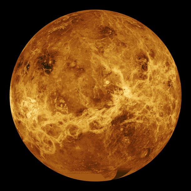 This global view of the surface of Venus is centered at 180 degrees east longitude. Image credit: NASA/JPL This global view of the surface of Venus is centered at 180 degrees east longitude. Image credit: NASA/JPL