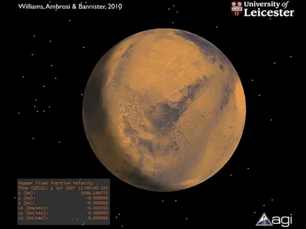 Screenshot from a simulation showing an 85-hop mission segment on Mars. Credit: University of Leicester Screenshot from a simulation showing an 85-hop mission segment on Mars. Credit: University of Leicester