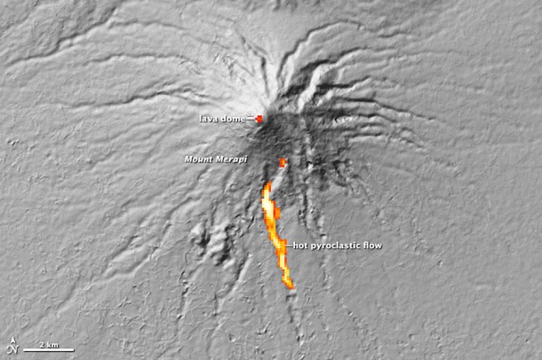 Eruption at Mount Merapi, Indonesia Seen from Space. Credit: NASA Eruption at Mount Merapi, Indonesia Seen from Space. Credit: NASA