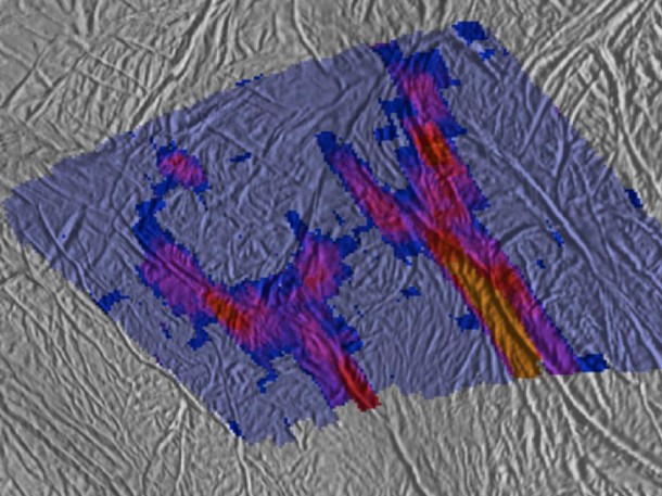 This image shows a high-resolution heat intensity map of part of the south polar region of Saturn's moon Enceladus, made from data obtained by NASA's Cassini spacecraft. Image credit: NASA/JPL/GSFC/SWRI/SSI This image shows a high-resolution heat intensity map of part of the south polar region of Saturn's moon Enceladus, made from data obtained by NASA's Cassini spacecraft. Image credit: NASA/JPL/GSFC/SWRI/SSI