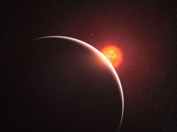 This artist’s impression shows the super-Earth exoplanet orbiting the nearby star GJ 1214. It is the first super-Earth to have its atmosphere analysed. The exoplanet, orbiting a small star only 40 light-years away from us, has a mass about six times that of the Earth. Credit: ESO/L. Calçada This artist’s impression shows the super-Earth exoplanet orbiting the nearby star GJ 1214. It is the first super-Earth to have its atmosphere analysed. The exoplanet, orbiting a small star only 40 light-years away from us, has a mass about six times that of the Earth. Credit: ESO/L. Calçada