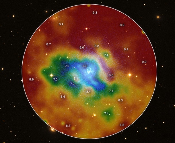 This composite image is an intergalactic "weather map," showing the range of temperatures across a group of galaxies. Credit: NASA This composite image is an intergalactic "weather map," showing the range of temperatures across a group of galaxies. Credit: NASA