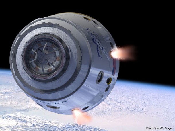 Illustration of Dragon spacecraft in orbit. 