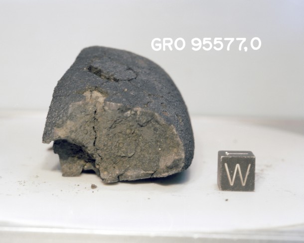This is a photo of a carbon-rich meteorite analyzed in the study. Credit: Antarctic Meteorite Laboratory/NASA Johnson Space Center This is a photo of a carbon-rich meteorite analyzed in the study. Credit: Antarctic Meteorite Laboratory/NASA Johnson Space Center