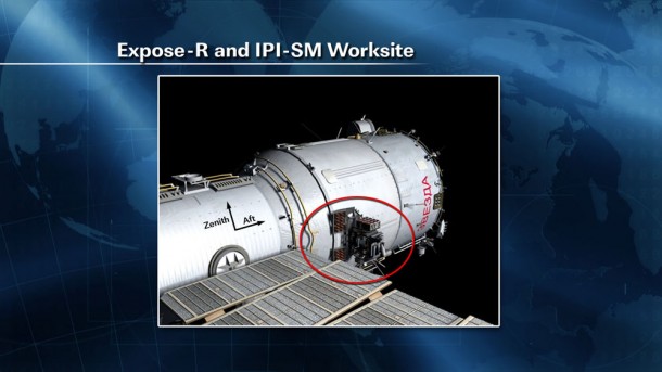Location of Expose-R and IPI-SM worksite. Credit: NASA Location of Expose-R and IPI-SM worksite. Credit: NASA