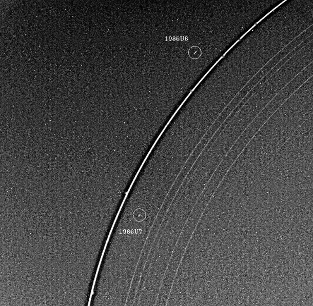 Voyager 2 has discovered two "shepherd" satellites associated with the rings of Uranus. Image Credit: NASA/JPL Voyager 2 has discovered two "shepherd" satellites associated with the rings of Uranus. Image Credit: NASA/JPL