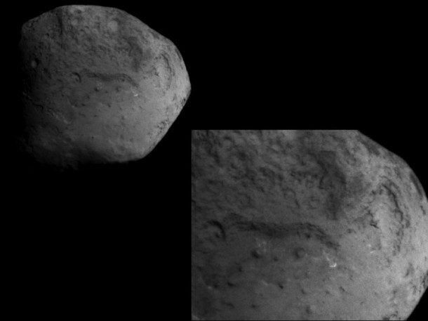 This image obtained by NASA's Stardust spacecraft shows a side of the nucleus of comet Tempel 1 that has never been seen before. In the image, three terraces of different elevations are visible, with dark, banded scarps, or slopes, separating them. Credit: NASA/JPL-Caltech/Cornell This image obtained by NASA's Stardust spacecraft shows a side of the nucleus of comet Tempel 1 that has never been seen before. In the image, three terraces of different elevations are visible, with dark, banded scarps, or slopes, separating them. Credit: NASA/JPL-Caltech/Cornell