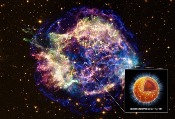 Artist concept of a neutron star within supernova remnant Cassiopeia A. Illustration credit: NASA/CXC/M.Weiss Artist concept of a neutron star within supernova remnant Cassiopeia A. Illustration credit: NASA/CXC/M.Weiss