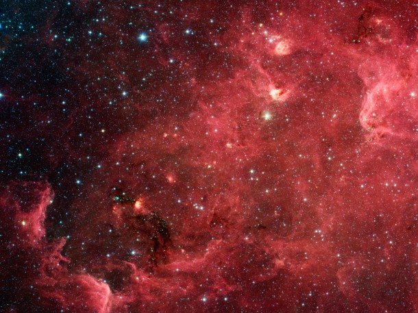 This view of the North American nebula shows shorter wavelengths of infrared light detected by Spitzer.Image credit: NASA/JPL-Caltech This view of the North American nebula shows shorter wavelengths of infrared light detected by Spitzer.Image credit: NASA/JPL-Caltech
