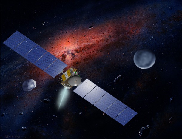 NASA's Dawn spacecraft, illustrated in this artist's concept, is propelled by ion engines. Image credit: NASA/JPL NASA's Dawn spacecraft, illustrated in this artist's concept, is propelled by ion engines. Image credit: NASA/JPL