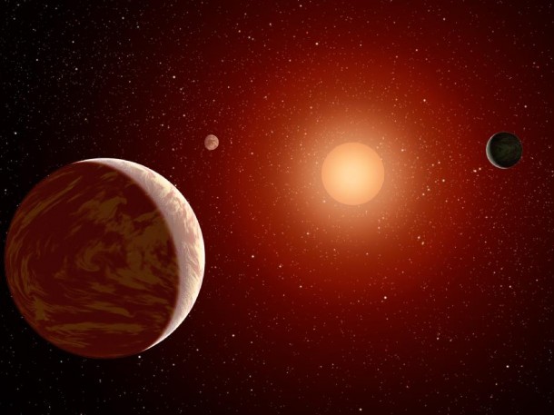 This artist's concept illustrates a young, red dwarf star surrounded by three planets. Such stars are dimmer and smaller than yellow stars like our sun, which makes them ideal targets for astronomers wishing to take images of planets outside our solar system, called exoplanets. Image credit: NASA/JPL-Caltech This artist's concept illustrates a young, red dwarf star surrounded by three planets. Such stars are dimmer and smaller than yellow stars like our sun, which makes them ideal targets for astronomers wishing to take images of planets outside our solar system, called exoplanets. Image credit: NASA/JPL-Caltech