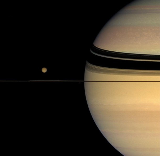 Many Colors, Many Moons Four moons huddle near Saturn's multi-hued disk. Image credit: NASA/JPL-Caltech/Space Science Institute Many Colors, Many Moons Four moons huddle near Saturn's multi-hued disk. Image credit: NASA/JPL-Caltech/Space Science Institute