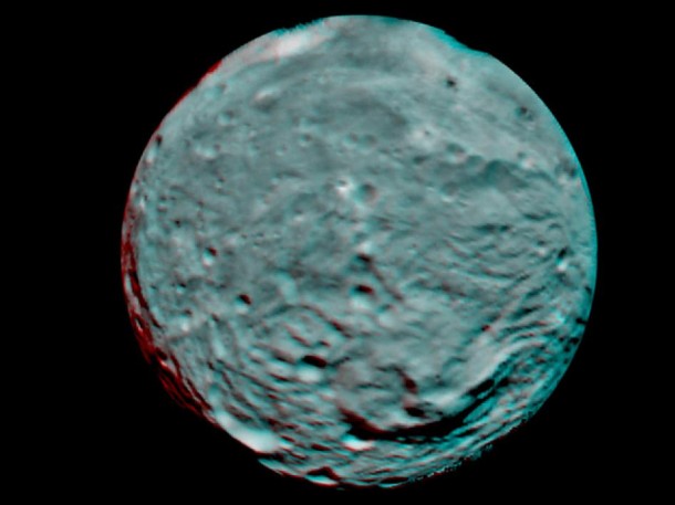 This anaglyph image of the asteroid Vesta was taken on July 9, 2011 by the framing camera instrument aboard NASA's Dawn spacecraft. Image credit: NASA/JPL-Caltech/UCLA/MPS/DLR/IDA This anaglyph image of the asteroid Vesta was taken on July 9, 2011 by the framing camera instrument aboard NASA's Dawn spacecraft. Image credit: NASA/JPL-Caltech/UCLA/MPS/DLR/IDA