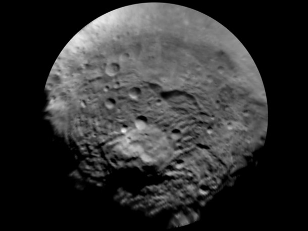 This enhanced image, taken by the framing camera instrument aboard NASA's Dawn spacecraft on July 9, 2011, views the south polar region of this giant asteroid. Image credit: NASA/JPL-Caltech/UCLA/MPS/DLR/IDA This enhanced image, taken by the framing camera instrument aboard NASA's Dawn spacecraft on July 9, 2011, views the south polar region of this giant asteroid. Image credit: NASA/JPL-Caltech/UCLA/MPS/DLR/IDA