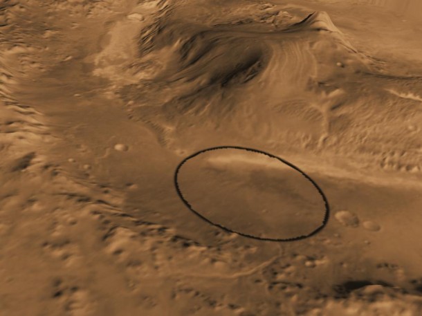 This computer-generated view based on multiple orbital observations shows Mars' Gale crater as if seen from an aircraft northwest of the crater. Image credit: NASA/JPL-Caltech/ASU/UA This computer-generated view based on multiple orbital observations shows Mars' Gale crater as if seen from an aircraft northwest of the crater. Image credit: NASA/JPL-Caltech/ASU/UA