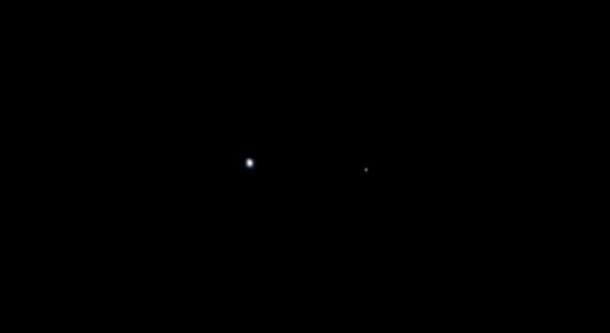This image of Earth (on the left) and the moon (on the right) was taken by NASA's Juno spacecraft on Aug. 26, 2011, when the spacecraft was about 6 million miles (9.66 million kilometers) away. It was taken by the spacecraft's onboard camera, JunoCam. The solar-powered Juno spacecraft lifted off from Cape Canaveral Air Force Station in Florida on Aug. 5 to begin a five-year journey to Jupiter. Image credit: NASA/JPL-Caltech This image of Earth (on the left) and the moon (on the right) was taken by NASA's Juno spacecraft on Aug. 26, 2011, when the spacecraft was about 6 million miles (9.66 million kilometers) away. It was taken by the spacecraft's onboard camera, JunoCam. The solar-powered Juno spacecraft lifted off from Cape Canaveral Air Force Station in Florida on Aug. 5 to begin a five-year journey to Jupiter. Image credit: NASA/JPL-Caltech