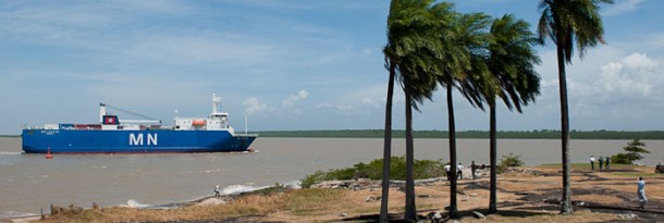 The MN Toucan passes the Kourou waterfront on its way to docking at Pariacabo Port, completing a voyage from Europe with the next Automated Transfer Vehicle to be launched by Arianespace. The MN Toucan passes the Kourou waterfront on its way to docking at Pariacabo Port, completing a voyage from Europe with the next Automated Transfer Vehicle to be launched by Arianespace.