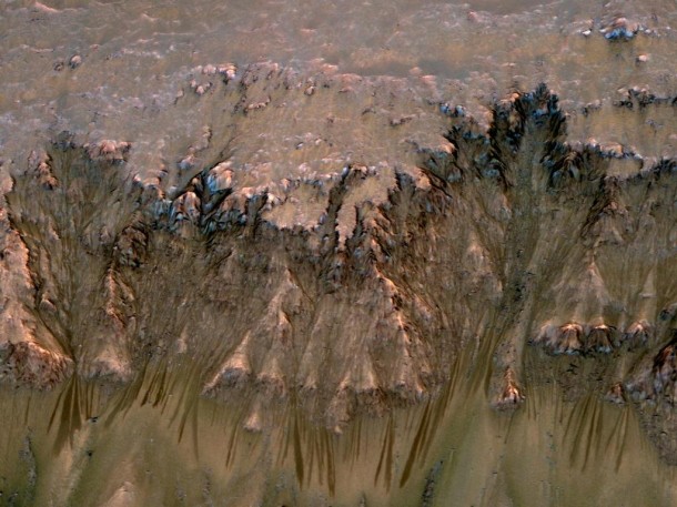 Oblique View of Warm Season Flows in Newton Crater Oblique View of Warm Season Flows in Newton Crater