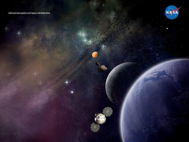 The Space Launch System and MPCV are designed to take astronauts to an asteroid, the moon and Mars, though no destinations have been settled on yet. Artist concept of future destinations. (NASA) The Space Launch System and MPCV are designed to take astronauts to an asteroid, the moon and Mars, though no destinations have been settled on yet. Artist concept of future destinations. (NASA)