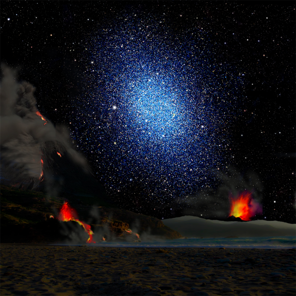 This artist's conception shows a dwarf galaxy seen from the surface of a hypothetical exoplanet. A new study finds that the dark matter in dwarf galaxies is distributed smoothly rather than being clumped at their centers. This contradicts simulations using the standard cosmological model known as lambda-CDM. Credit: David A. Aguilar (CfA) This artist's conception shows a dwarf galaxy seen from the surface of a hypothetical exoplanet. A new study finds that the dark matter in dwarf galaxies is distributed smoothly rather than being clumped at their centers. This contradicts simulations using the standard cosmological model known as lambda-CDM. Credit: David A. Aguilar (CfA)