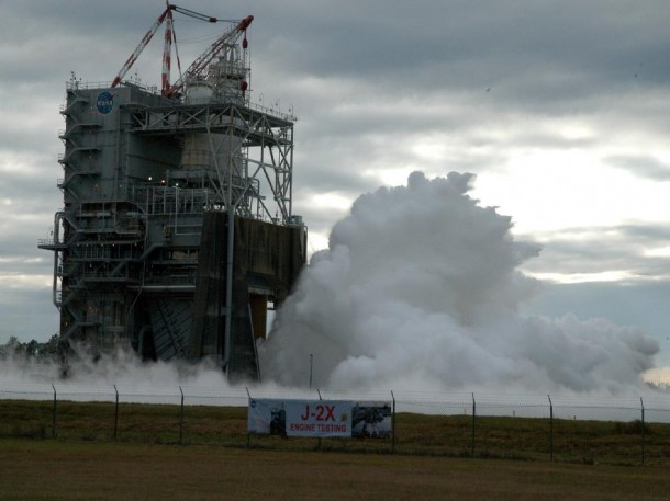 NASA conducted a successful J-2X 500-second test firing on Nov. 9 at the A-2 test stand at Stennis Space Center. (NASA/SSC) NASA conducted a successful J-2X 500-second test firing on Nov. 9 at the A-2 test stand at Stennis Space Center. (NASA/SSC)