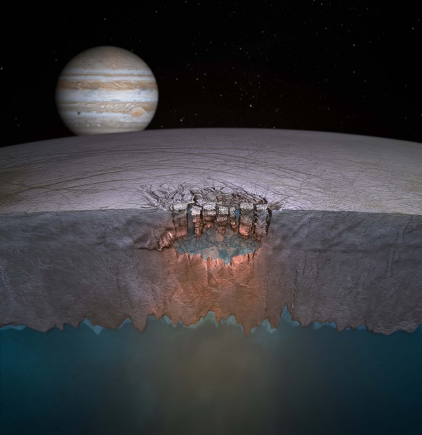 Europa's "Great Lake." Researchers predict many more such lakes are scattered throughout the moon's icy shell. Credit: Britney Schmidt/Dead Pixel VFX/Univ. of Texas at Austin
