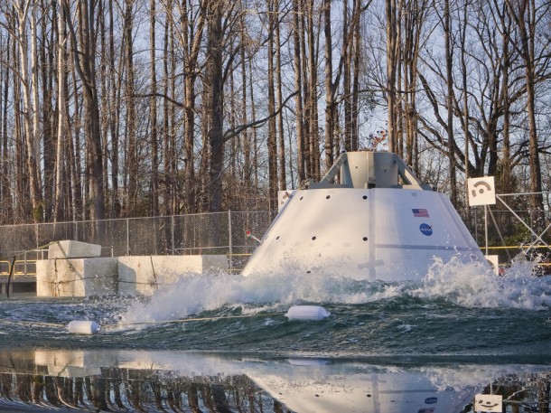 The seventh Orion test article drop test at the Hydro Impact Basin, December 1, 2011. Credit: NASA/Sean Smith The seventh Orion test article drop test at the Hydro Impact Basin, December 1, 2011. Credit: NASA/Sean Smith