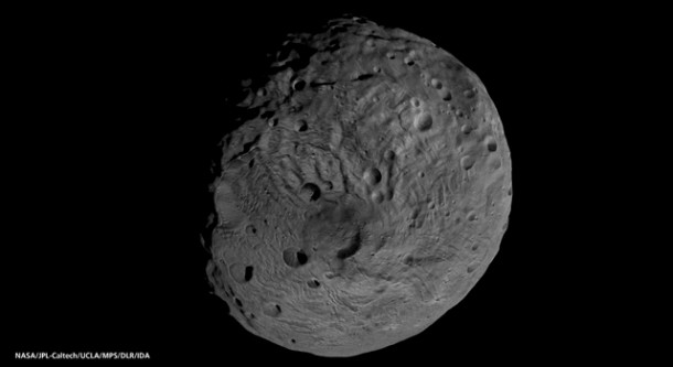 The south pole of the giant asteroid Vesta, as imaged by the framing camera on NASA's Dawn spacecraft in September 2011. Image credit: NASA/JPL-Caltech/UCLA/MPS/DLR/IDA The south pole of the giant asteroid Vesta, as imaged by the framing camera on NASA's Dawn spacecraft in September 2011. Image credit: NASA/JPL-Caltech/UCLA/MPS/DLR/IDA