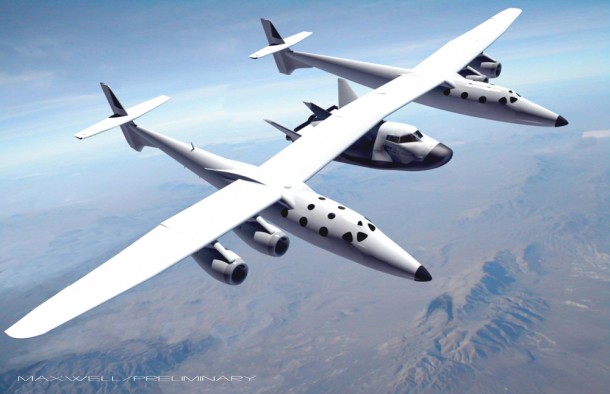 This is an artist's conception of Sierra Nevada's flight test vehicle and a Virgin Galactic White Knight 2 carrier aircraft during a captive carry test. Image credit: Sierra Nevada Corp This is an artist's conception of Sierra Nevada's flight test vehicle and a Virgin Galactic White Knight 2 carrier aircraft during a captive carry test. Image credit: Sierra Nevada Corp