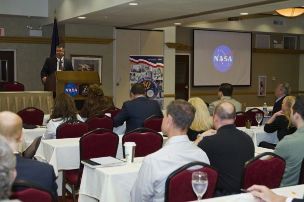 Commercial Crew Program Manager Ed Mango talks to industry partners and stakeholders during a Commercial Crew Integrated Capability (CCiCap) preproposal conference on Feb. 14. Image credit: NASA/Kim Shiflett Commercial Crew Program Manager Ed Mango talks to industry partners and stakeholders during a Commercial Crew Integrated Capability (CCiCap) preproposal conference on Feb. 14. Image credit: NASA/Kim Shiflett