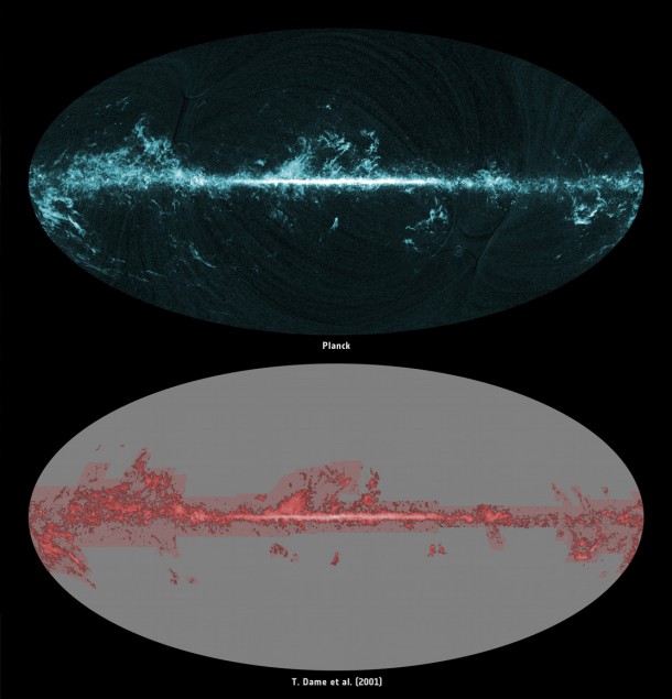 All-sky image of molecular gas seen by Planck and previous surveys All-sky image of molecular gas seen by Planck and previous surveys