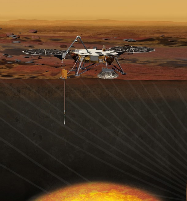Artist rendition of the proposed InSight (Interior exploration using Seismic Investigations, Geodesy and Heat Transport) Lander. InSight is based on the proven Phoenix Mars spacecraft and lander design with state-of-the-art avionics from the Mars Reconnaissance Orbiter and Gravity Recovery and Interior Laboratory missions. Image credit: JPL/NASA Artist rendition of the proposed InSight (Interior exploration using Seismic Investigations, Geodesy and Heat Transport) Lander. InSight is based on the proven Phoenix Mars spacecraft and lander design with state-of-the-art avionics from the Mars Reconnaissance Orbiter and Gravity Recovery and Interior Laboratory missions. Image credit: JPL/NASA
