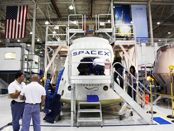 SpaceX and NASA conducted a daylong review of the Dragon crew vehicle layout using the Dragon engineering model equipped with seats and representations of crew systems. Photo: SpaceX SpaceX and NASA conducted a daylong review of the Dragon crew vehicle layout using the Dragon engineering model equipped with seats and representations of crew systems. Photo: SpaceX