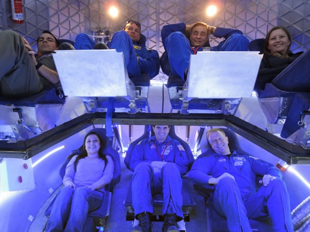 Test crew included (from top left): NASA Crew Survival Engineering Team Lead Dustin Gohmert, NASA Astronaut Tony Antonelli, NASA Astronaut Lee Archambault, SpaceX Mission Operations Engineer Laura Crabtree, SpaceX Thermal Engineer Brenda Hernandez, NASA Astronaut Rex Walheim, and NASA Astronaut Tim Kopra. Photo: Roger Gilbertson / SpaceX Test crew included (from top left): NASA Crew Survival Engineering Team Lead Dustin Gohmert, NASA Astronaut Tony Antonelli, NASA Astronaut Lee Archambault, SpaceX Mission Operations Engineer Laura Crabtree, SpaceX Thermal Engineer Brenda Hernandez, NASA Astronaut Rex Walheim, and NASA Astronaut Tim Kopra. Photo: Roger Gilbertson / SpaceX
