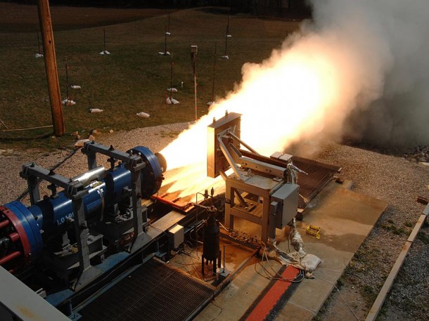 Mar. 14 test of a small solid rocket motor designed to mimic NASA's Space Launch System booster. (NASA/MSFC) Mar. 14 test of a small solid rocket motor designed to mimic NASA's Space Launch System booster. (NASA/MSFC)
