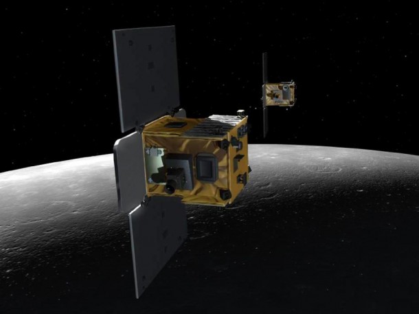 An artist's depiction of the GRAIL twins (Ebb and Flow) in lunar orbit. During GRAIL's prime mission science phase, the two spacecraft will orbit the moon as high as 31 miles (51 kilometers) and as low as 10 miles (16 kilometers). Image credit: NASA/Caltech-JPL/MIT An artist's depiction of the GRAIL twins (Ebb and Flow) in lunar orbit. During GRAIL's prime mission science phase, the two spacecraft will orbit the moon as high as 31 miles (51 kilometers) and as low as 10 miles (16 kilometers). Image credit: NASA/Caltech-JPL/MIT