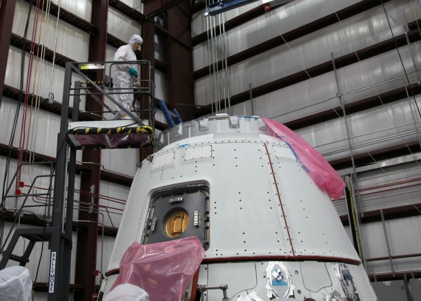 The SpaceX Dragon capsule under goes a crew equipment interface test. Image credit: SpaceX The SpaceX Dragon capsule under goes a crew equipment interface test. Image credit: SpaceX