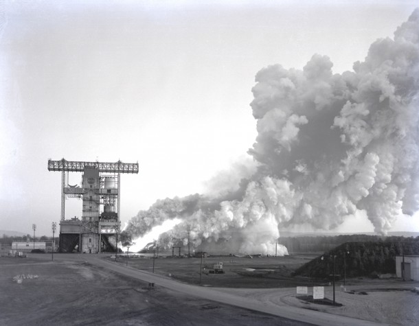 The test laboratory of the Marshall Space Flight Center (MSFC) tested the F-1 engine, the most powerful rocket engine ever fired at MSFC. (NASA/MSFC) The test laboratory of the Marshall Space Flight Center (MSFC) tested the F-1 engine, the most powerful rocket engine ever fired at MSFC. (NASA/MSFC)