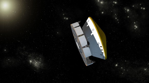 This is an artist's concept of NASA's Mars Science Laboratory spacecraft during its cruise phase between launch and final approach to Mars. The spacecraft includes a disc-shaped cruise stage (on the left) attached to the aeroshell. The spacecraft's rover (Curiosity) and descent stage are tucked inside the aeroshell. Image credit: NASA/JPL-Caltech This is an artist's concept of NASA's Mars Science Laboratory spacecraft during its cruise phase between launch and final approach to Mars. The spacecraft includes a disc-shaped cruise stage (on the left) attached to the aeroshell. The spacecraft's rover (Curiosity) and descent stage are tucked inside the aeroshell. Image credit: NASA/JPL-Caltech