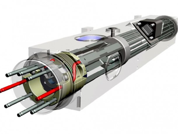 The device 'swooshing' into a satellite is the vacuum tube, one of the main components of an atomic clock that will undergo a technology flight demonstration. The device 'swooshing' into a satellite is the vacuum tube, one of the main components of an atomic clock that will undergo a technology flight demonstration.
