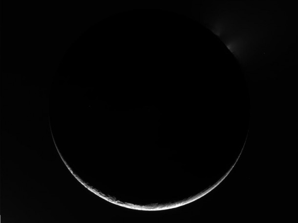 This image was taken by NASA's Cassini spacecraft on April 14, 2012. The camera was pointing toward Enceladus at approximately 75,067 miles (120,808 kilometers) away. Image Credit: NASA/JPL/Space Science Institute This image was taken by NASA's Cassini spacecraft on April 14, 2012. The camera was pointing toward Enceladus at approximately 75,067 miles (120,808 kilometers) away. Image Credit: NASA/JPL/Space Science Institute