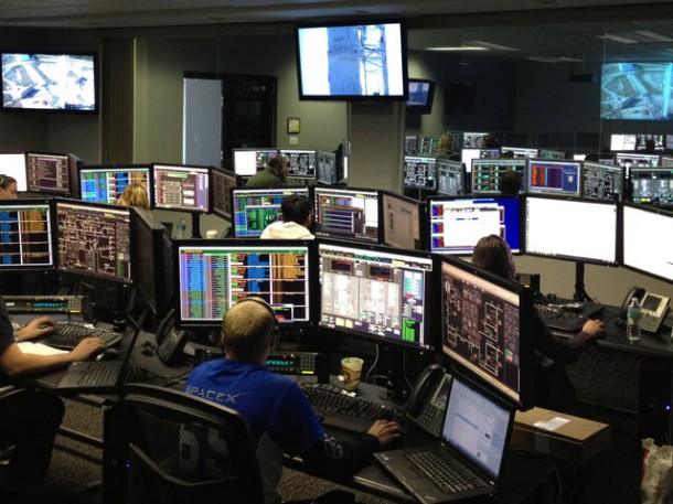 SpaceX engineers prepare for the launch at SpaceX’s launch control center in Cape Canaveral, FL.